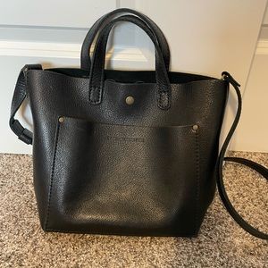 Portland Leather Mini Crossbody Tote in pebbled black